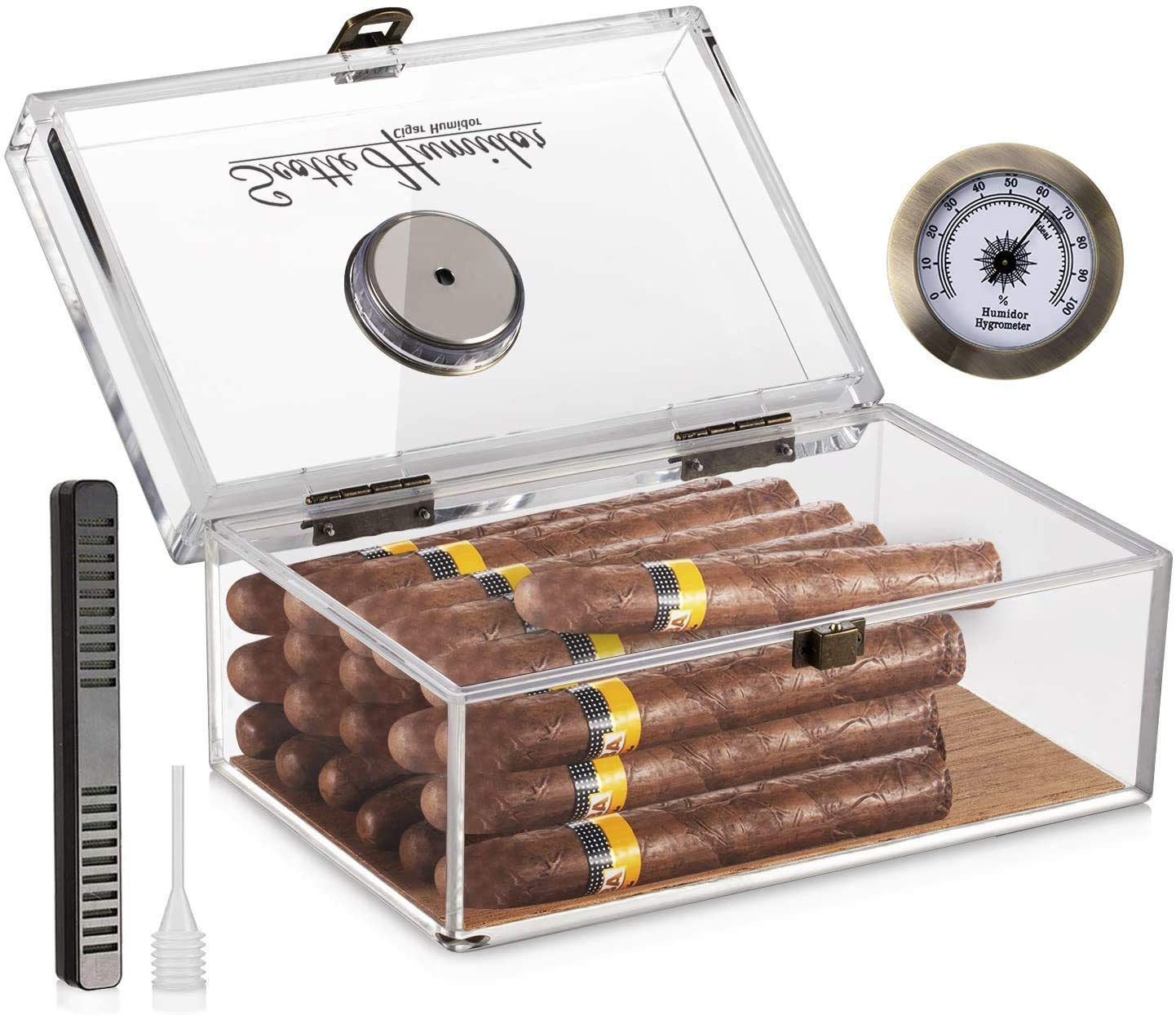 Scotte Humidores de cigarros Humidor acrílico Caja de cigarros con  higrómetro y humidificador para 20 puros, estuche portátil de viaje para  cigarros