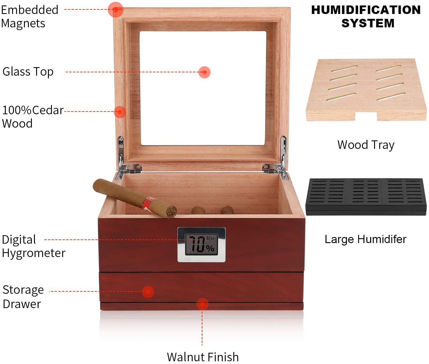 XIFEI Cigar Humidor with Front Digital Hygrometer - The Humidor Depot